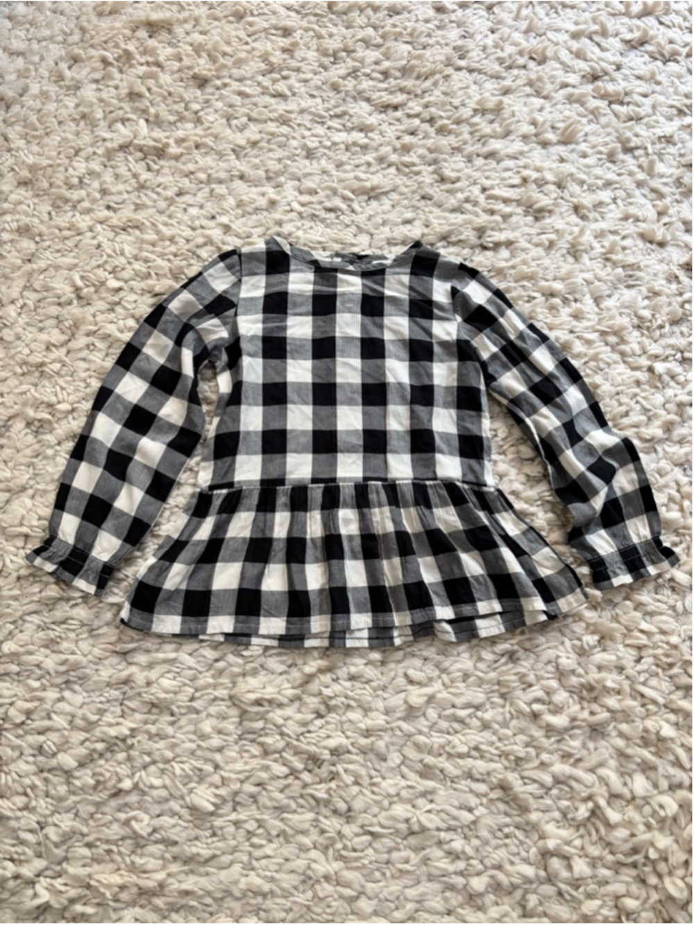 Girls Hanna Andersson Plaid Top Size 6-7 Black White Long Sleeve Viscose